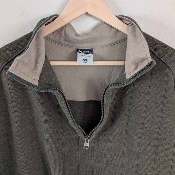 Columbia Sportswear XCO Olive Green Cotton Blend Ribbed 1/4 Zip Pullover Men XL - Picture 1 of 10